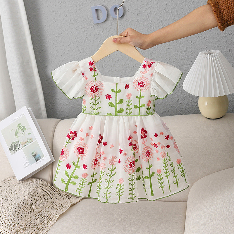Baby Kid Girls Flower Embroidered Dresses Wholesale 23032648