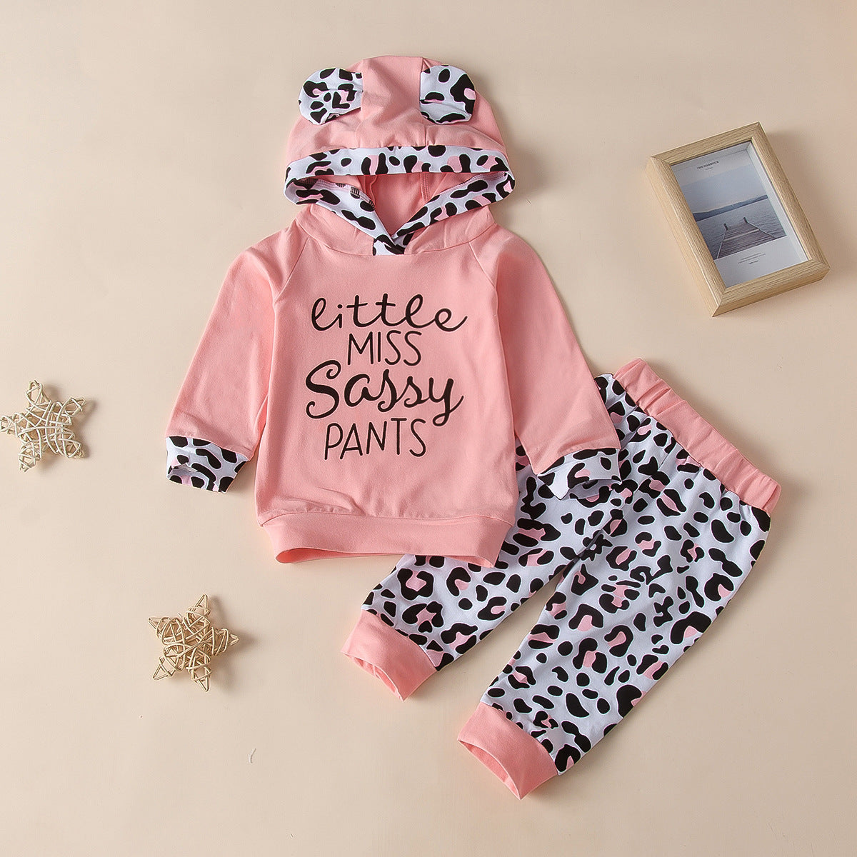 2 Pieces Set Baby Kid Girls Letters Print Hoodies Sweatshirts And Leopard Pants Wholesale 23040724