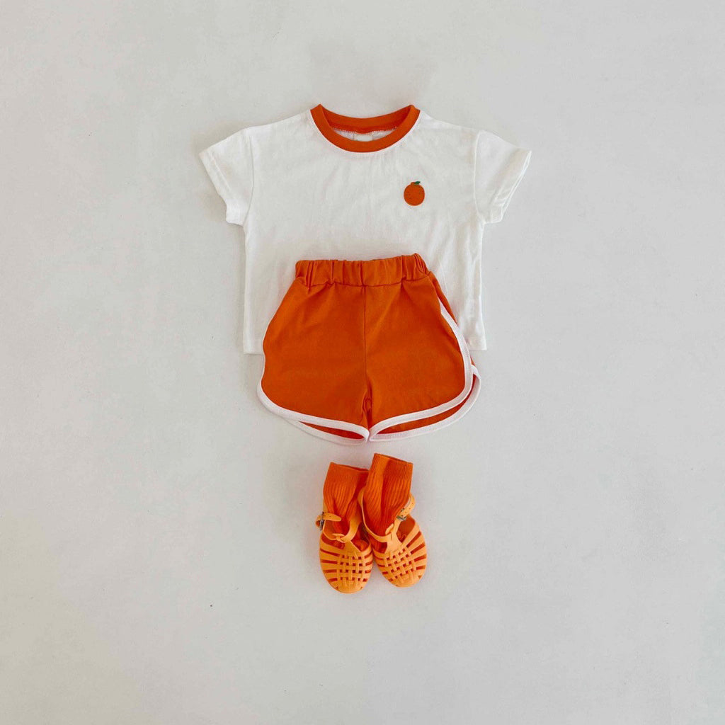 2 Pieces Set Baby Kid Unisex Sports Fruit T-Shirts And Solid Color Shorts Wholesale 230407398