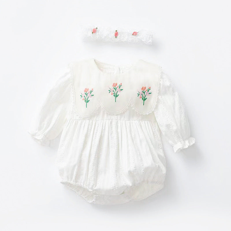 Baby Girls Solid Color Embroidered Rompers Wholesale 23040742