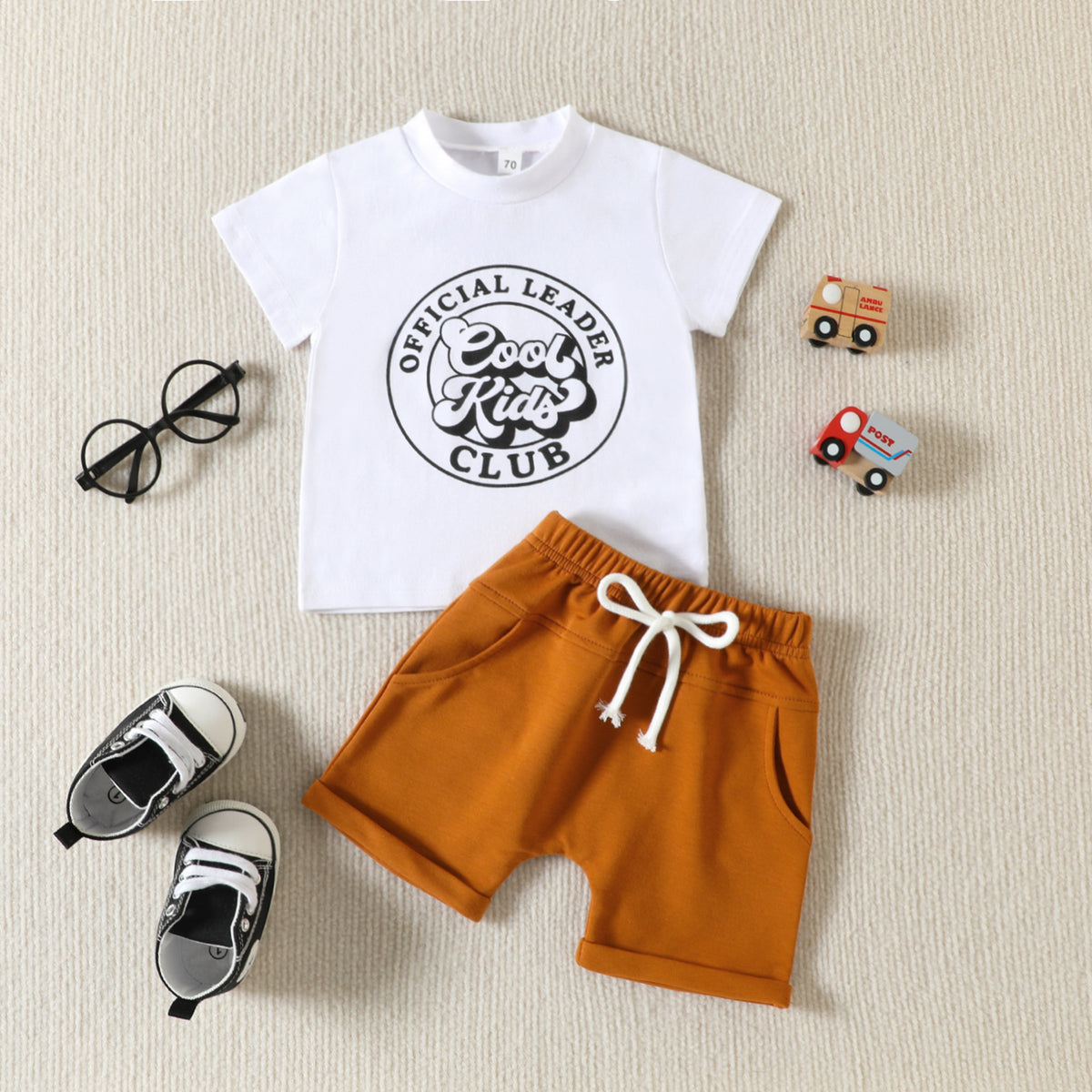 2 Pieces Set Baby Kid Boys Letters Print T-Shirts And Solid Color Shorts Wholesale 23040765