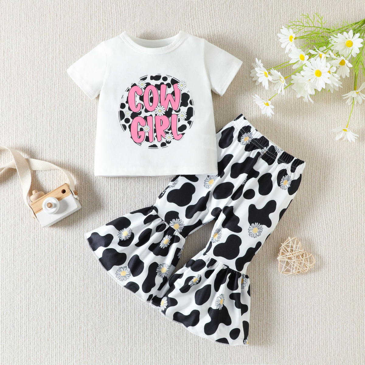 2 Pieces Set Baby Kid Girls Letters Print T-Shirts And Color-blocking Pants Wholesale 23040767