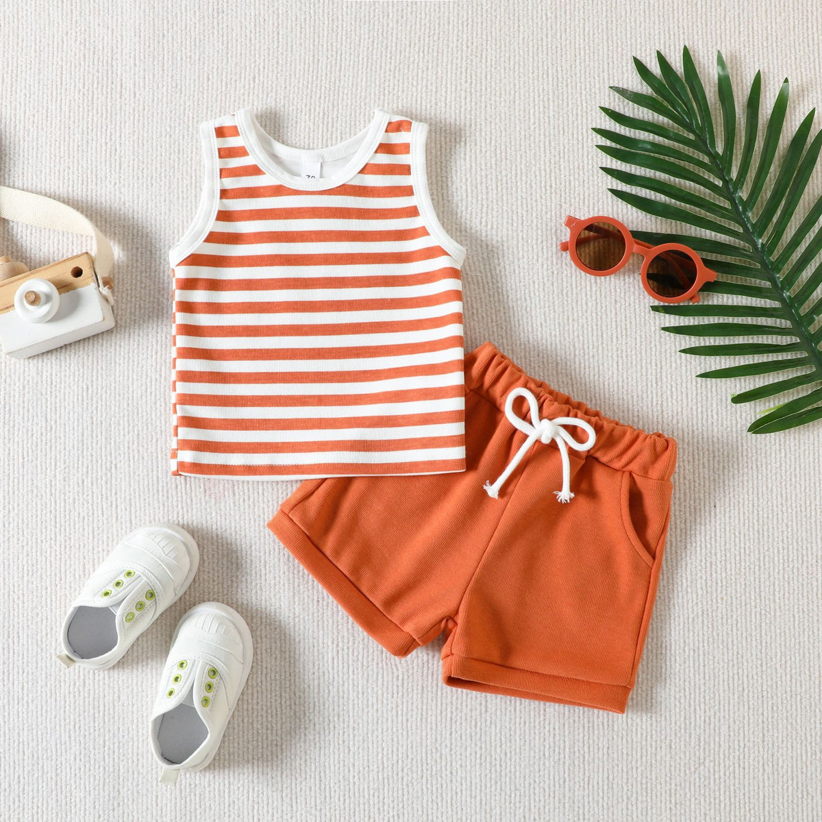 2 Pieces Set Baby Kid Girls Boys Striped Tank Tops And Solid Color Shorts Wholesale 23040769