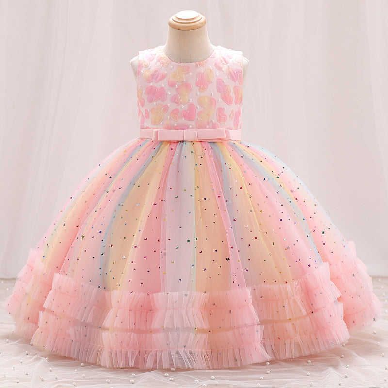 Kid Girls Color-blocking Dressy Princess Dresses Wholesale 230413350