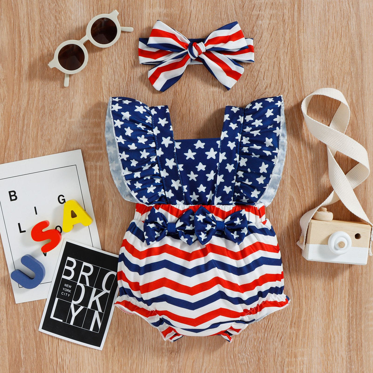 Baby Kid Girls Star Bow Independence Day Rompers Wholesale 23053107