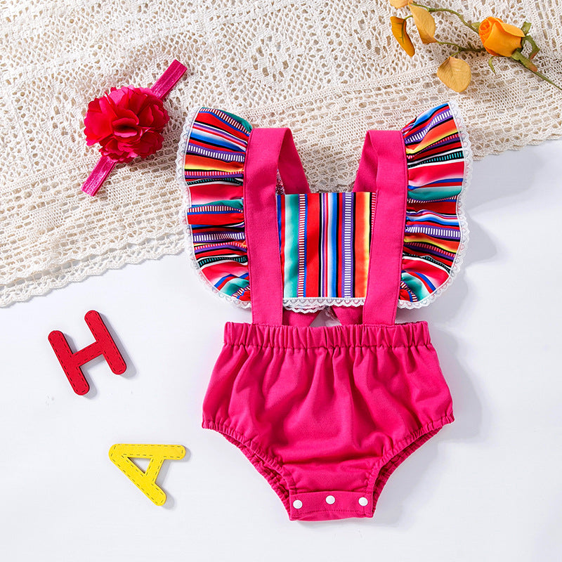 Baby Girls Color-blocking Rompers Wholesale 240409178