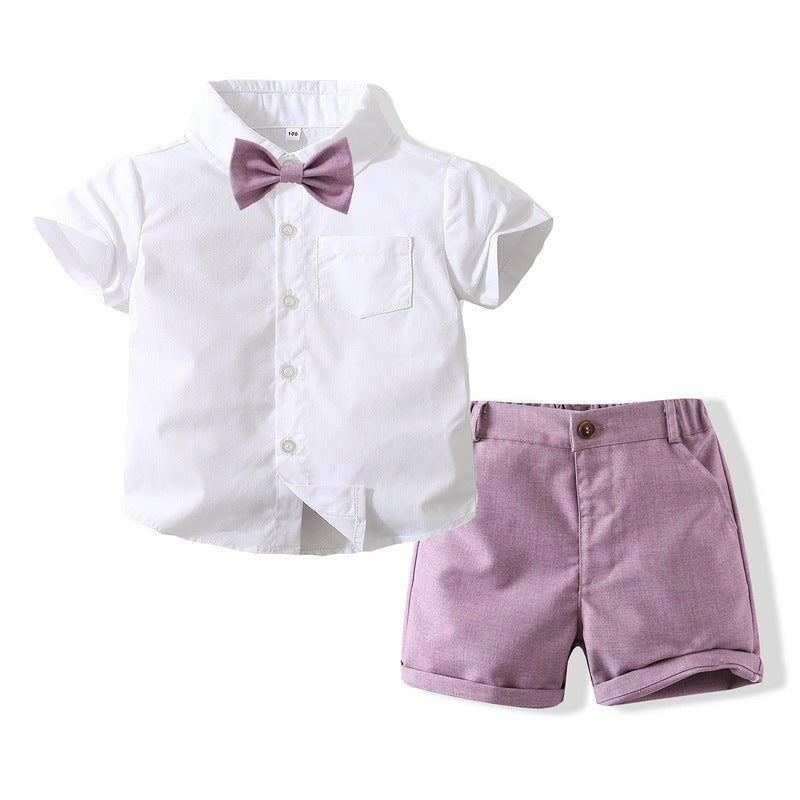 2 Pieces Set Baby Kid Boys Solid Color Shirts And Shorts Wholesale 240409257