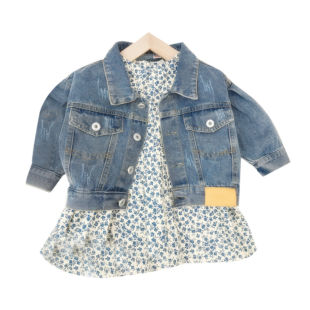 Baby Kid Girls Flower Print Dresses And Solid Color Jackets Outwears Wholesale 211125593