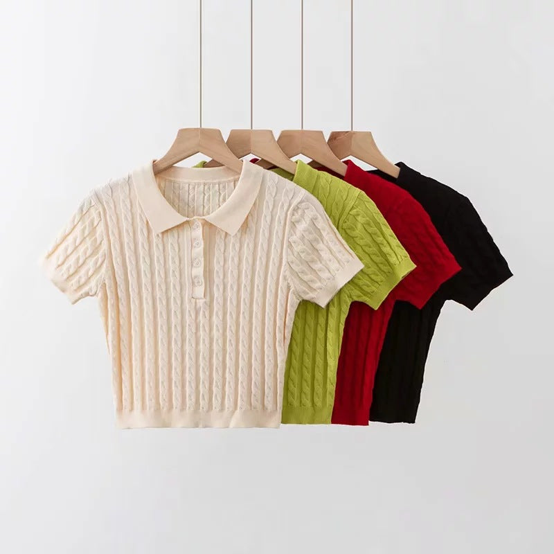 Women Solid Color Polo Shirts Knitwear Wholesale 220224208