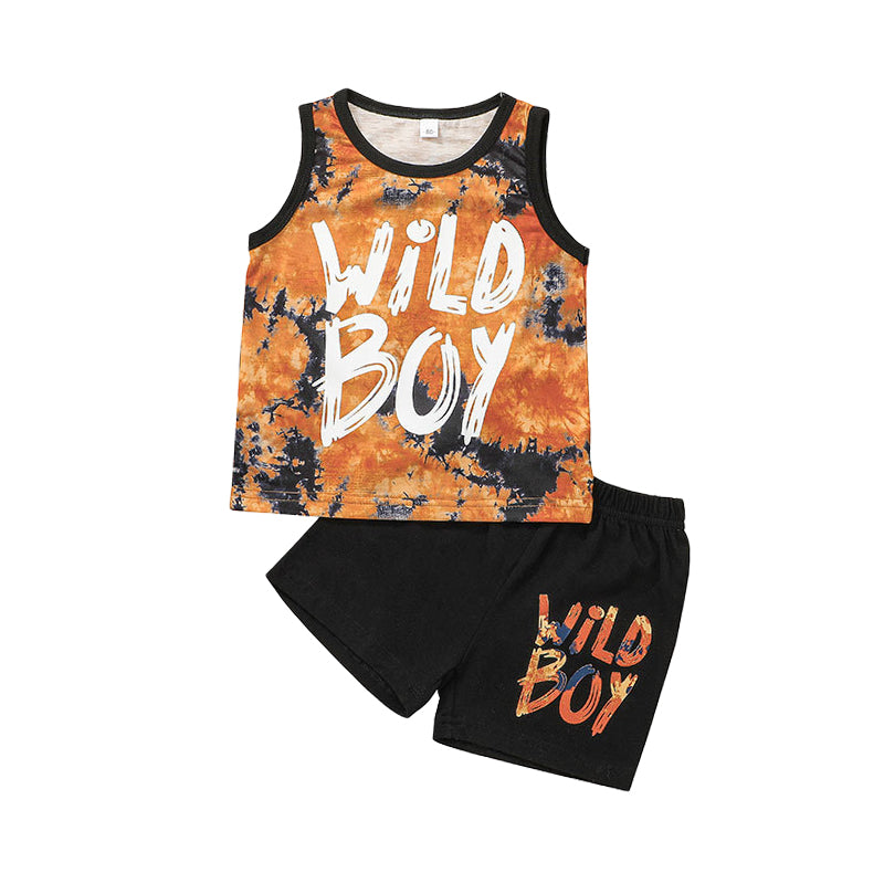 2 Pieces Set Baby Kid Boys Tie Dye Tank Tops And Solid Color Shorts Wholesale 220310290