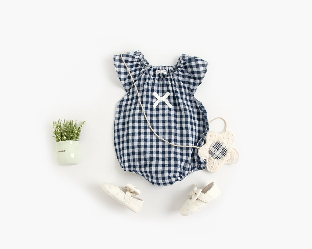 Baby Kid Girls Checked Bow Print Rompers Wholesale 220322101