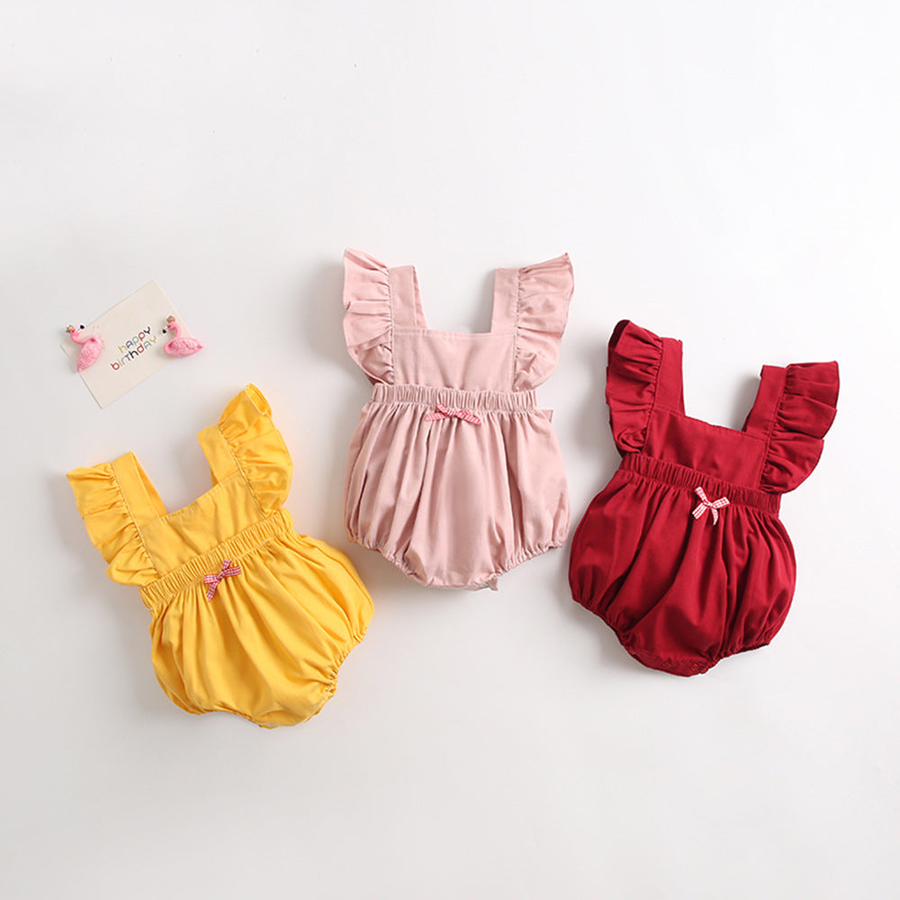 Baby Kid Girls Solid Color Bow Rompers Wholesale 220414550