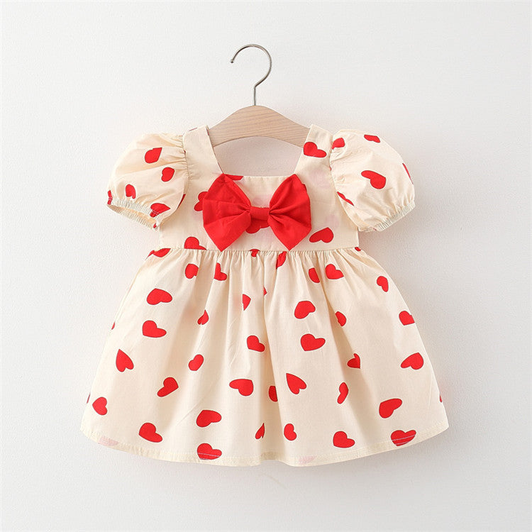 Baby Kid Girls Love heart Bow Print Valentine's Day Dresses Wholesale 220422323