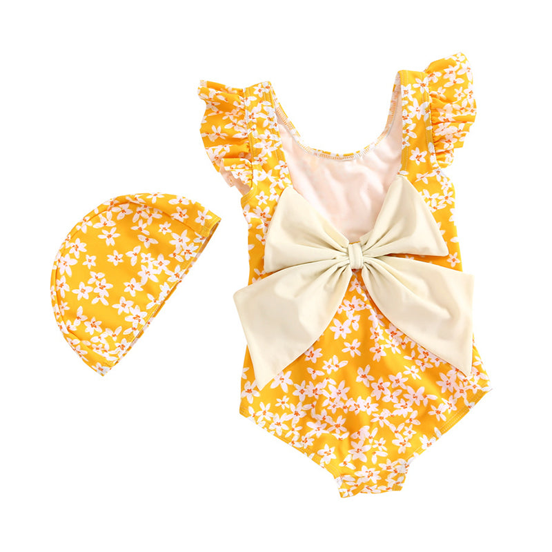 Baby Kid Girls Flower Bow Print Rompers Swimwears Wholesale 22060160