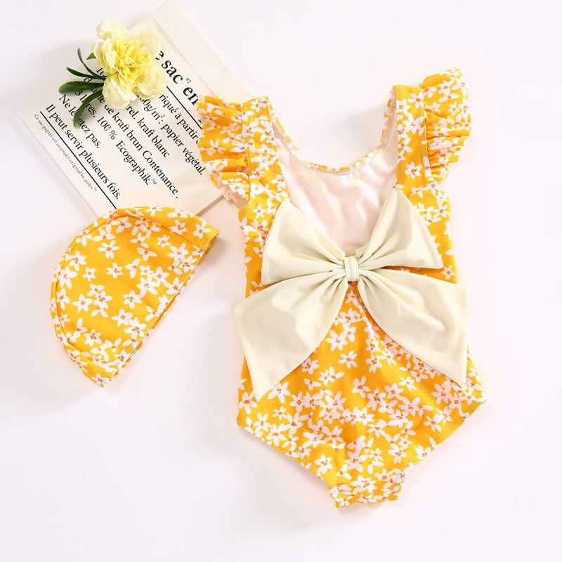 Baby Kid Girls Flower Bow Print Rompers Swimwears Wholesale 22060160