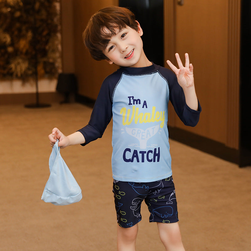 3 Pieces Set Baby Kid Boys Beach Letters Print T-Shirts Cartoon Shorts And Solid Color Hats Wholesale 220606149