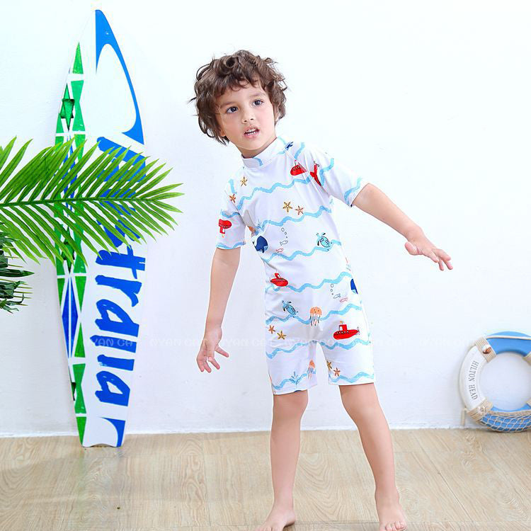 Kid Boys Cartoon Print Beach Rompers Swimwears Wholesale 220616127