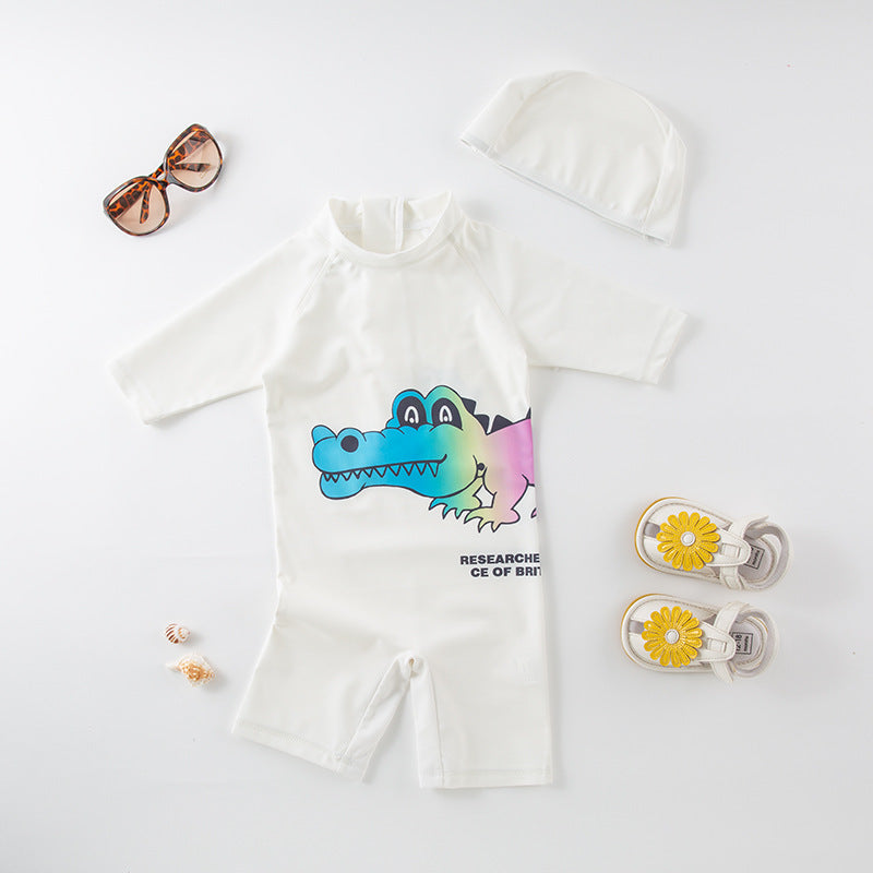 Baby Kid Boys Letters Animals Print Beach Jumpsuits Swimwears Accessories Hats Wholesale 220616211