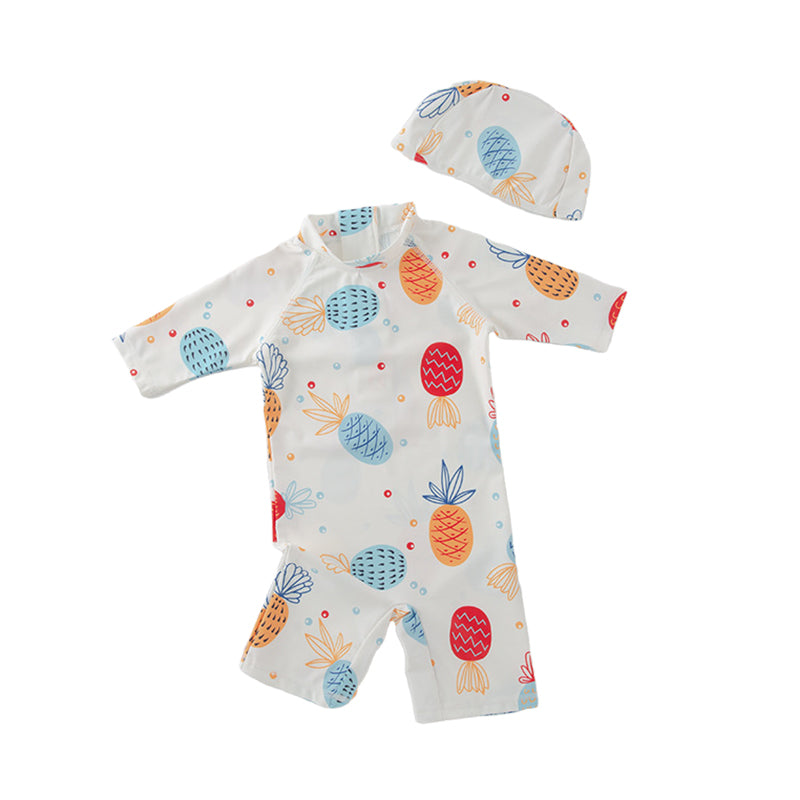 Baby Kid Boys Fruit Print Beach Jumpsuits Swimwears Accessories Hats Wholesale 220616214