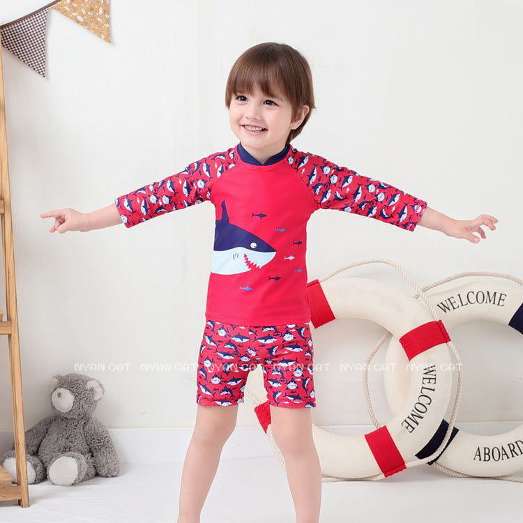 3 Pieces Set Kid Boys Beach Color-blocking Print Tops And Shorts And Hats Wholesale 22061693