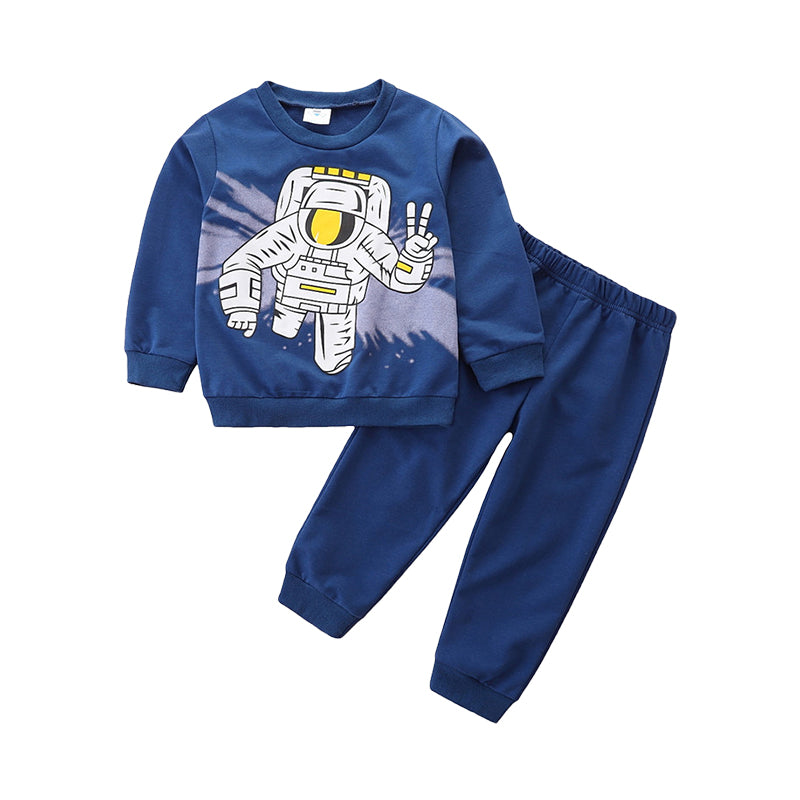 2 Pieces Set Baby Kid Boys Sports Cartoon Print Hoodies Swearshirts And Solid Color Pants Wholesale 220711270