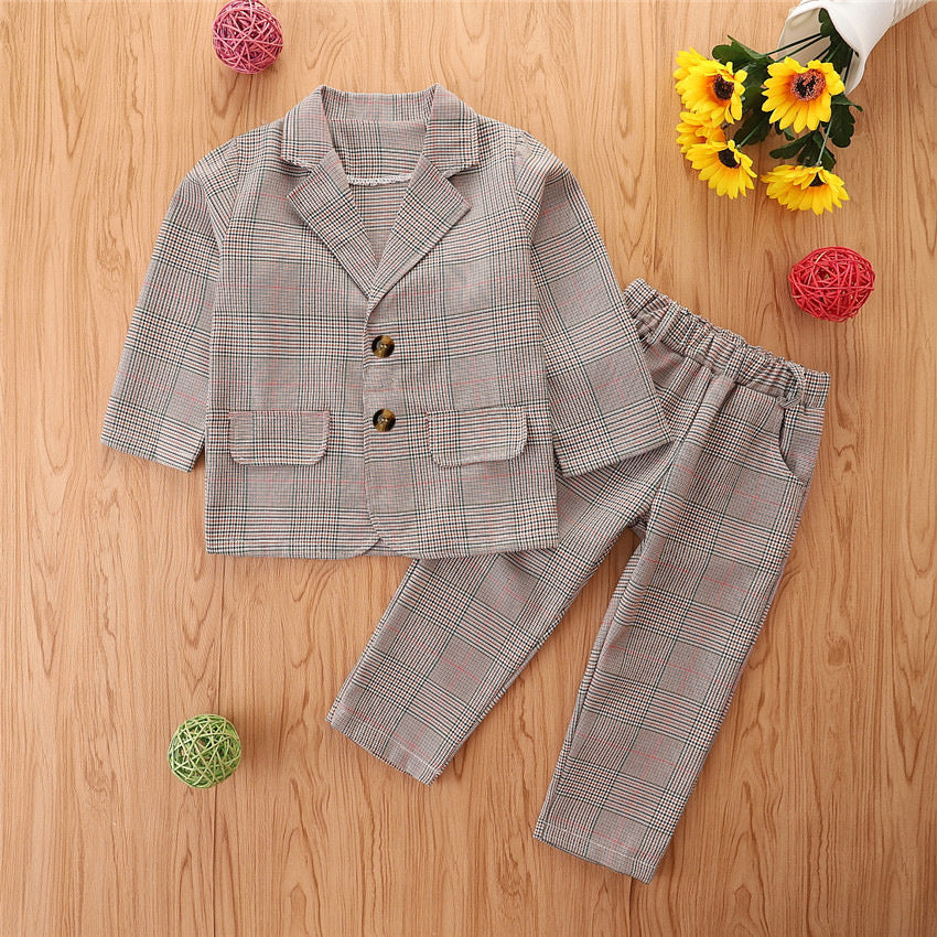 2 Pieces Set Baby Kid Girls Checked Blazers And Trousers Suits Wholesale 220711509