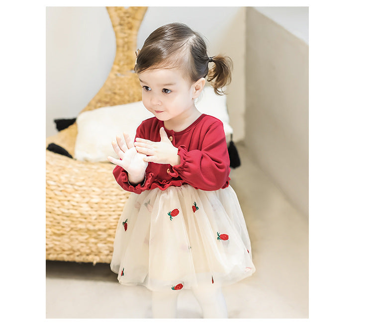 Baby Kid Girls Color-blocking Fruit Dresses And Solid Color Bow Accessories Socks Wholesale 22081106