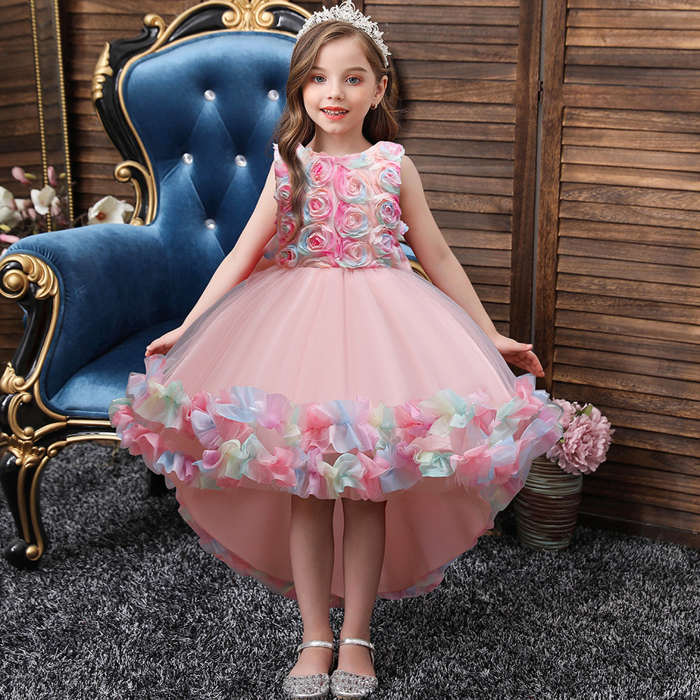 Kid Girls Color-blocking Flower Bow Dressy Birthday Party Princess Dresses Wholesale 221216140