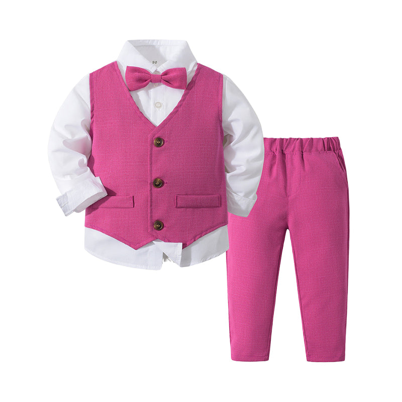 3 Pieces Set Baby Kid Boys Birthday Color-blocking Shirts Solid Color Pants And Bow Others accessories Wholesale 221216605