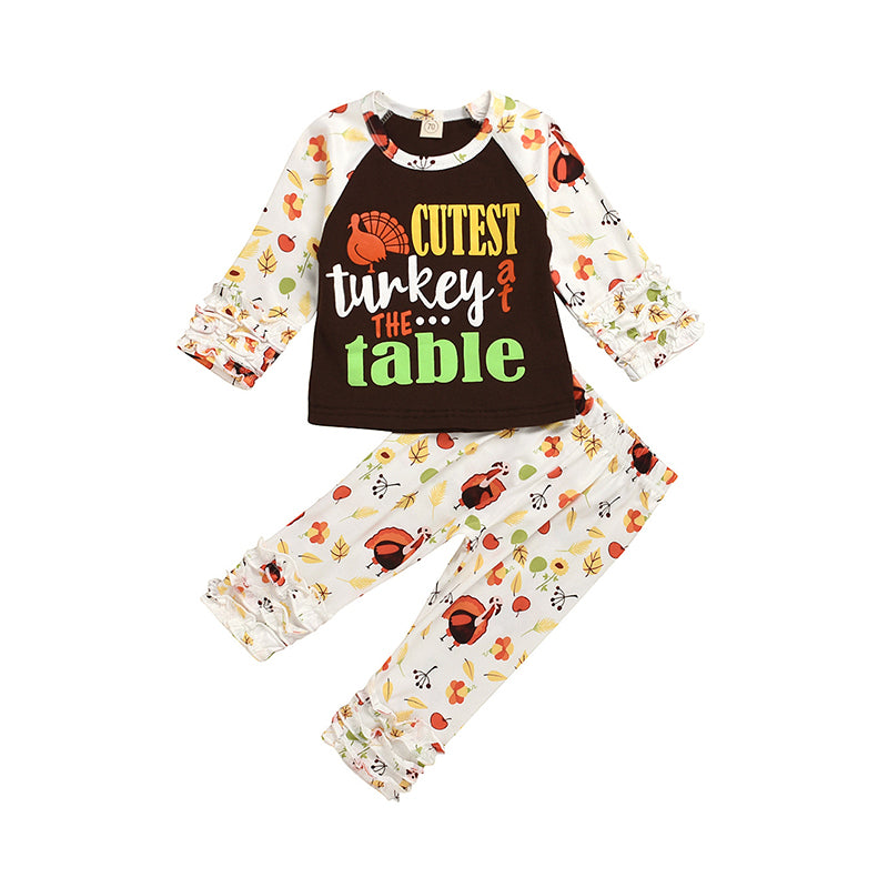 2 Pieces Set Baby Kid Unisex Thanksgiving Letters Cartoon Print Tops And Pants Wholesale 230105105