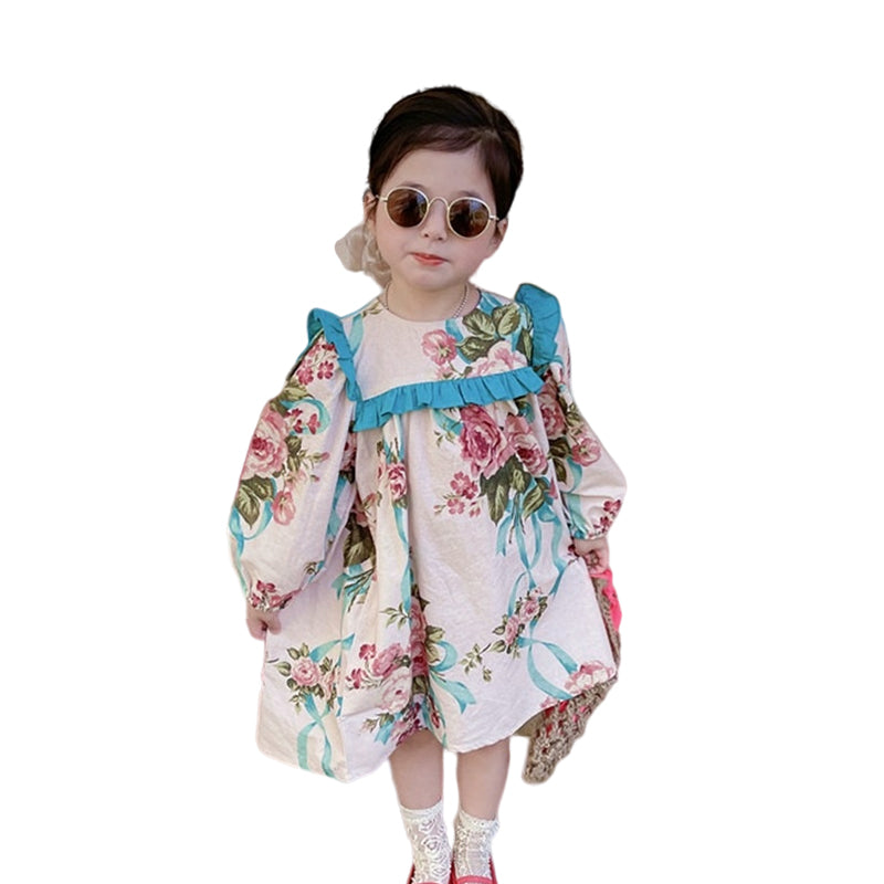 Baby Kid Girls Flower Print Dresses Wholesale 230201309