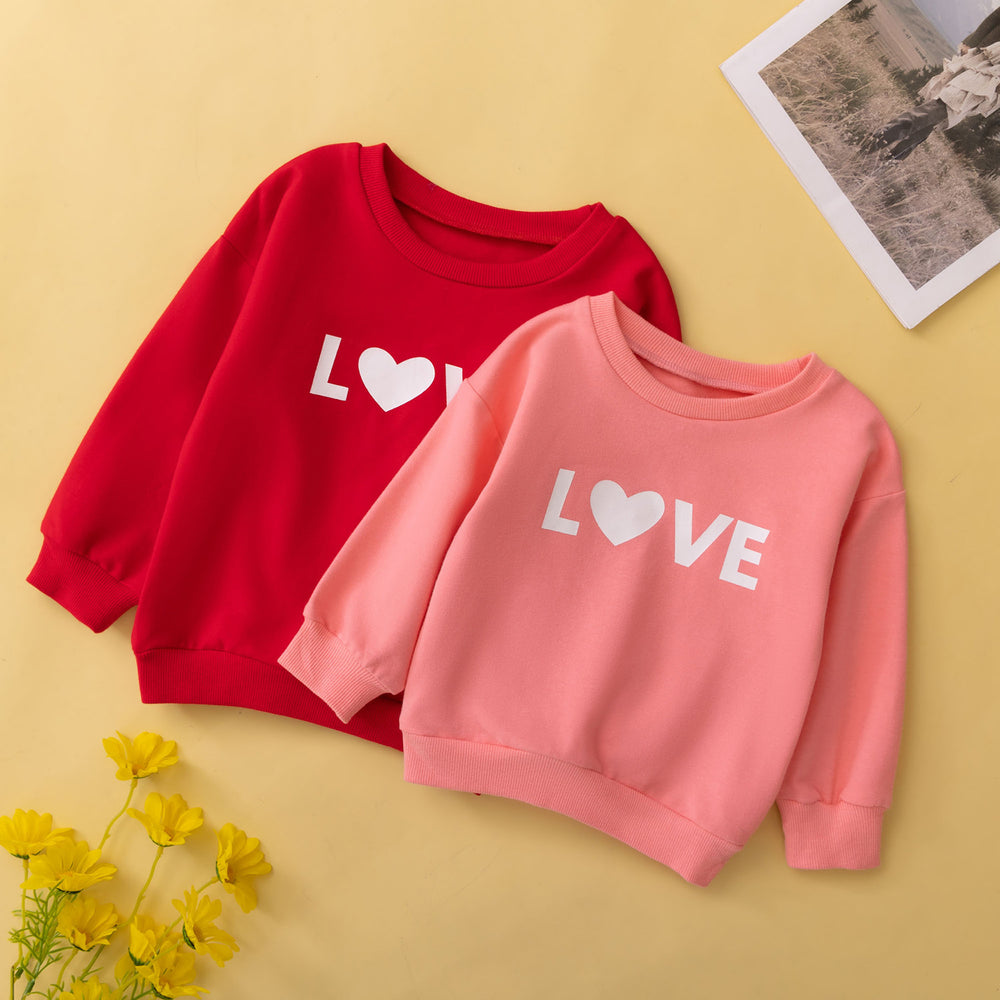 Baby Kid Girls Letters Love heart Valentine's Day Hoodies Sweatshirts Wholesale 230213155
