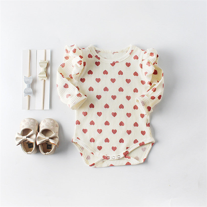 Baby Girls Love heart Print Valentine's Day Rompers Wholesale 23030220