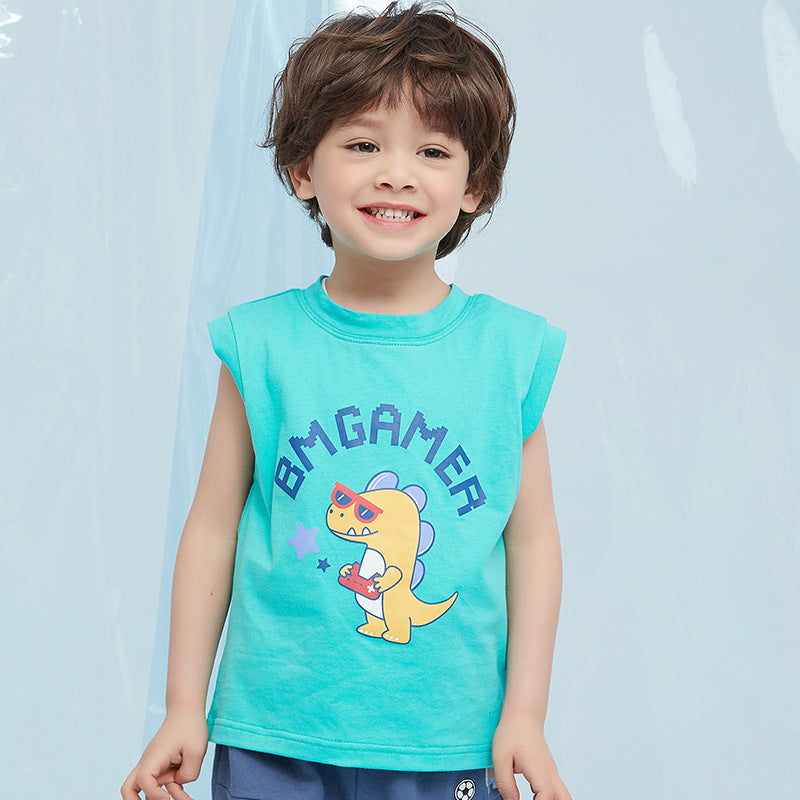 Baby Kid Boys Letters Dinosaur Print Tank Tops Wholesale 23031704