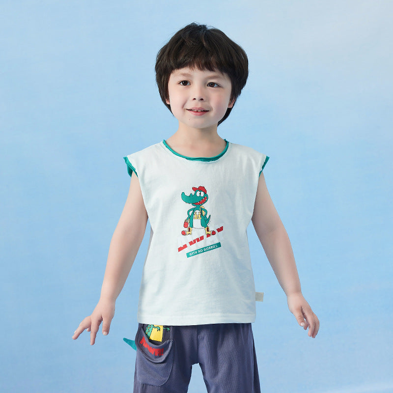 Baby Kid Boys Letters Dinosaur Print Tank Tops Wholesale 230317166