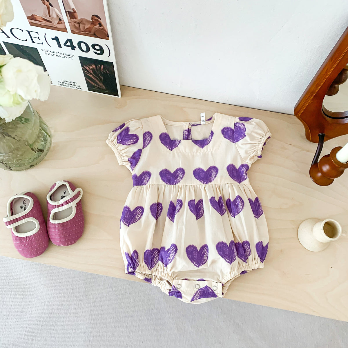 Baby Girls Love heart Print Valentine's Day Rompers Wholesale 230403265