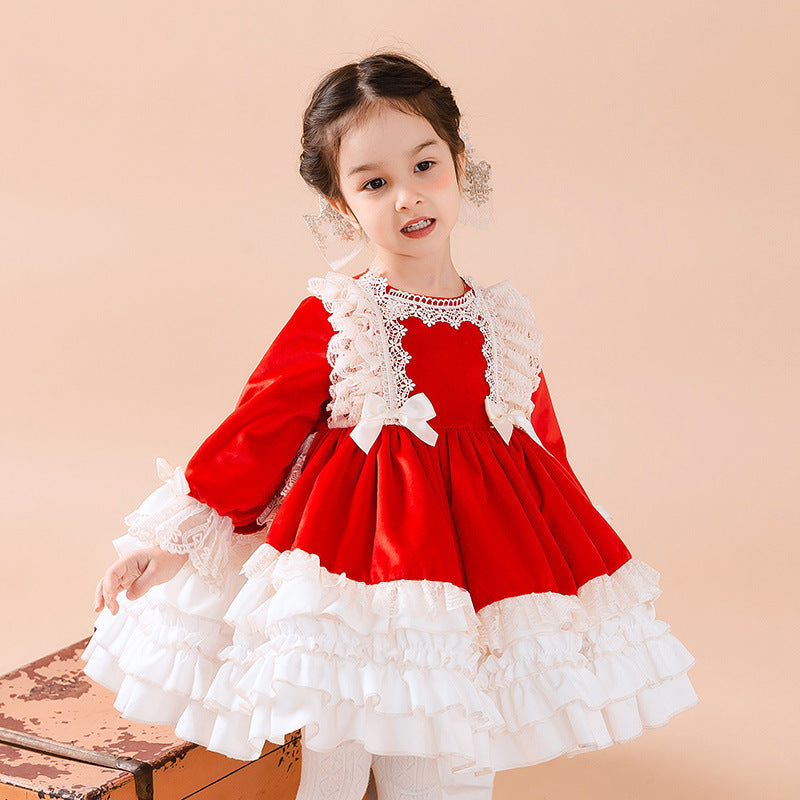 Baby Kid Girls Bow Lace Dressy Birthday Party Spanish Dresses Princess Dresses Wholesale 967410276
