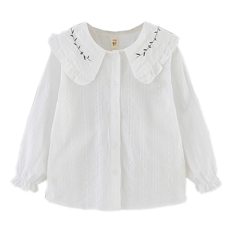 Kid Girl Doll Collar Embroidered White Blouse Wholesale 91705389