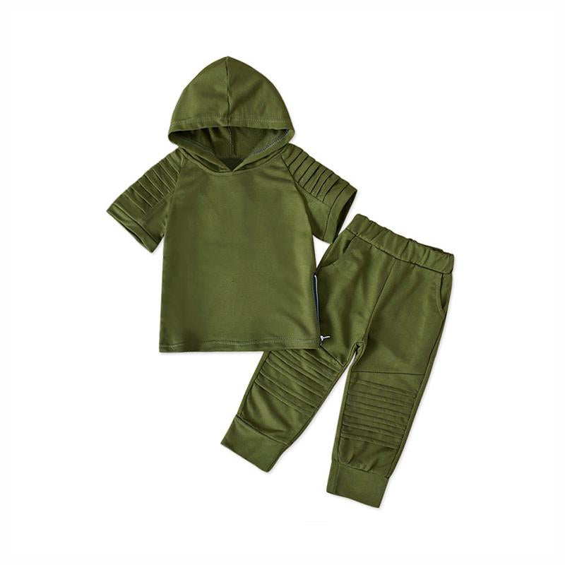 2-Piece Little Boy Solid Color Set Hooded Top And Pants  Wholesale 4385027