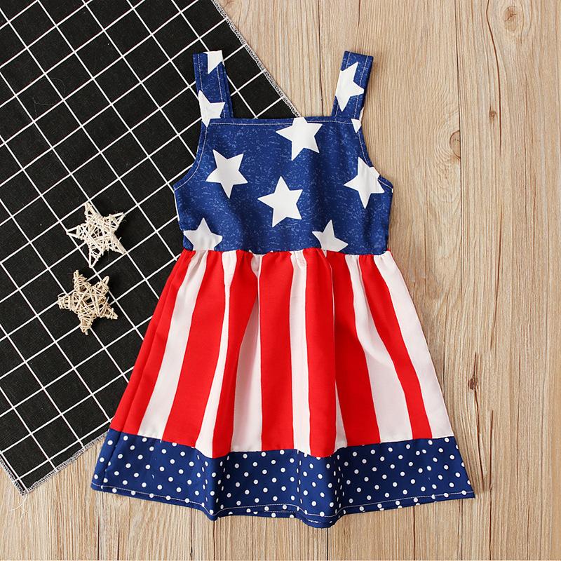 Little Girl Independence Day Star Polka Dots Pattern Stripe Dress Wholesale 2637015