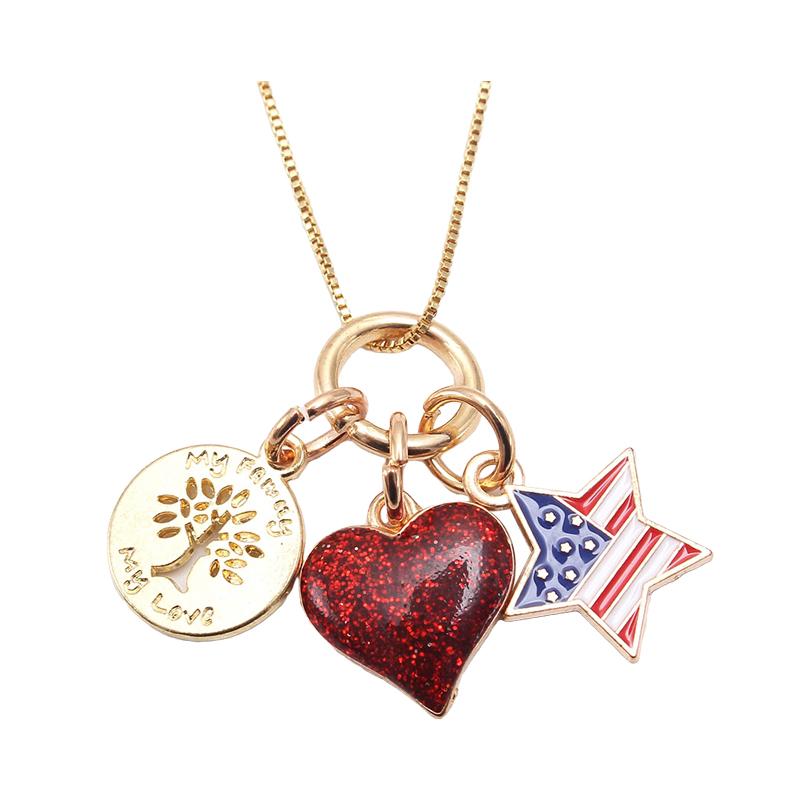 Kid Girl Independence Day Love Heart Pendant Necklace Wholesale 63431542