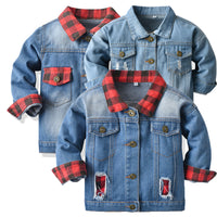 Load image into Gallery viewer, Kid Boy Plaid Patchwork Denim Jacket Wholesale 03244967

