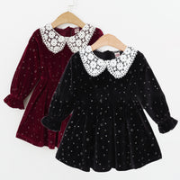 Load image into Gallery viewer, Kid Girl Print Hollow Out Collar Polka Dots Velvet Dress Wholesale 06364457
