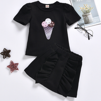 Load image into Gallery viewer, 2 Pieces Set Baby Kid Girls Muslin&amp;Ribbed Print T-Shirts And Solid Color Skirts Wholesale 04067454

