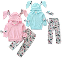 Load image into Gallery viewer, 2 Pieces Baby Girl Rabbit Ear Hooded Sweatshirt And Flower Pants Set Wholesale 98384817
