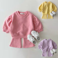 Load image into Gallery viewer, 2 Pieces Set Baby Kid Girls Solid Color Hoodies Swearshirts And Pants Wholesale 220902125
