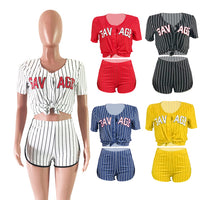 Load image into Gallery viewer, 2 Pieces Set Women Sports Letters Print Striped Wholesale 15999433
