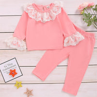 Load image into Gallery viewer, 2 Pieces Set Baby Kid Girls Solid Color Lace Tops And Pants Wholesale 220510171
