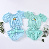 Load image into Gallery viewer, 2 Pieces Baby Girl Rainbow Beaded Top With Layered Shorts  Wholesale 10104808
