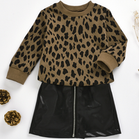 Load image into Gallery viewer, 2 Pieces Set Baby Kid Girls Leopard Sweaters And Solid Color Skirts Wholesale 84237499
